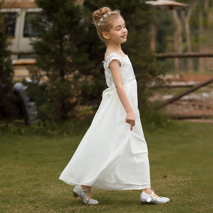 PLWEDDING Chiffon A-Line Flower Girl Dress First Communion Dresses Kids Birthday Wedding Party Dresses 