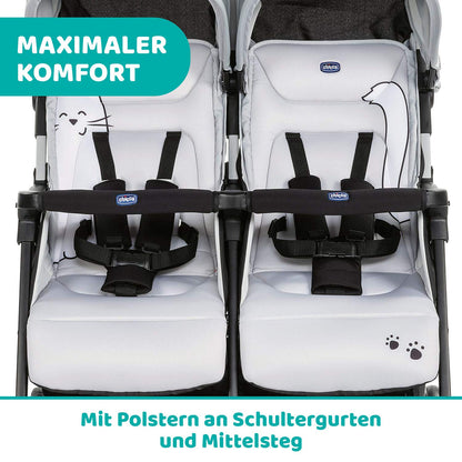 Chicco OHlalà Twin Twin Pushchair from Birth to 15 kg, Pram for Twins and Siblings, Adjustable Foldable Twin Buggy, Rain Cover and Extendable Hood