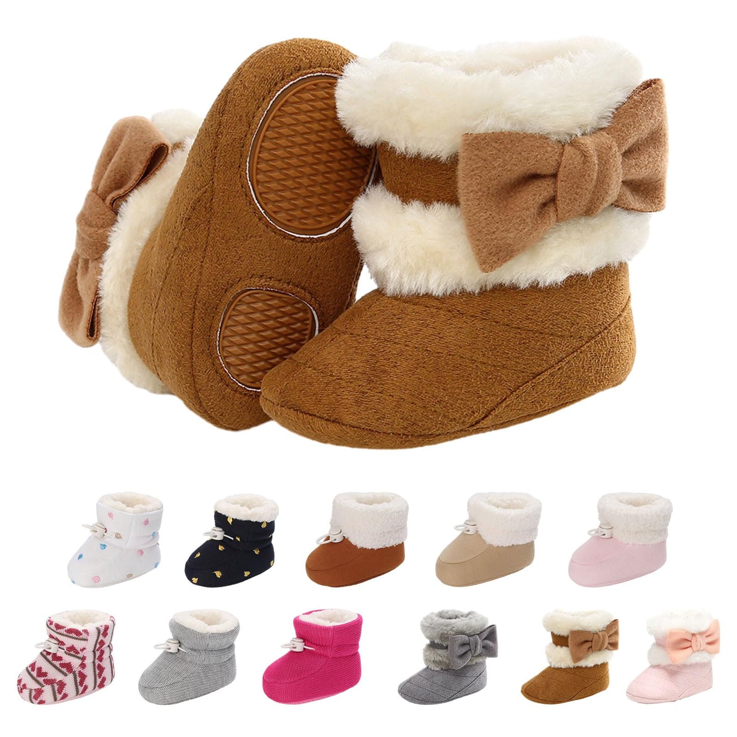 Tolaler Baby Newborn Fleece Booties Unisex, Thickened Lining, Warm Baby Winter Shoes, Adjustable Non-Slip with Soft Sole, Baby Booties/Everyday Wear (0–18 Months)