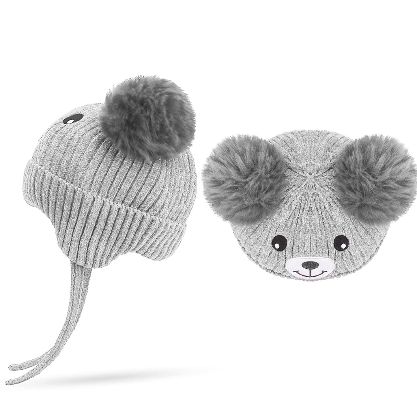 KEELYY Baby Mütze Beanie Strickmütze Herbst Wintermütze Süßer Hut mit Earflap und Bindebändern Warm Hat für Jungen Mädchen