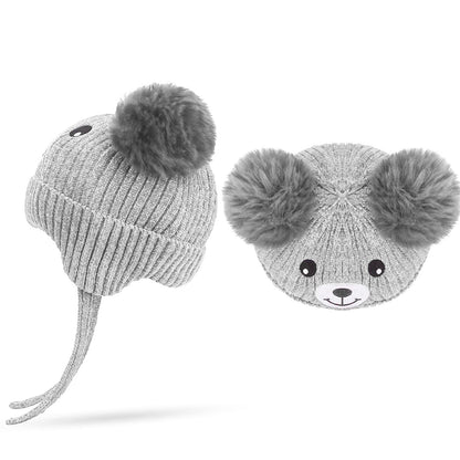 KEELYY Baby Mütze Beanie Strickmütze Herbst Wintermütze Süßer Hut mit Earflap und Bindebändern Warm Hat für Jungen Mädchen