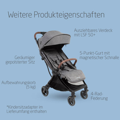 Maxi-Cosi Eva3 Pushchair, 0-4 Years, 0-22 kg, Baby Pram, Lightweight and Compact, Flat Reclining Position, 3 Reclining Positions, Automatic with 1 Hand Folding, Carry Strap, Select Grey