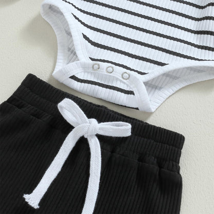 JiAmy Baby Boys' Clothing Long Sleeve Striped Bodysuit Romper + Trousers Outfit Set Newborn Soft Cotton Baby Clothing 0-24 Months