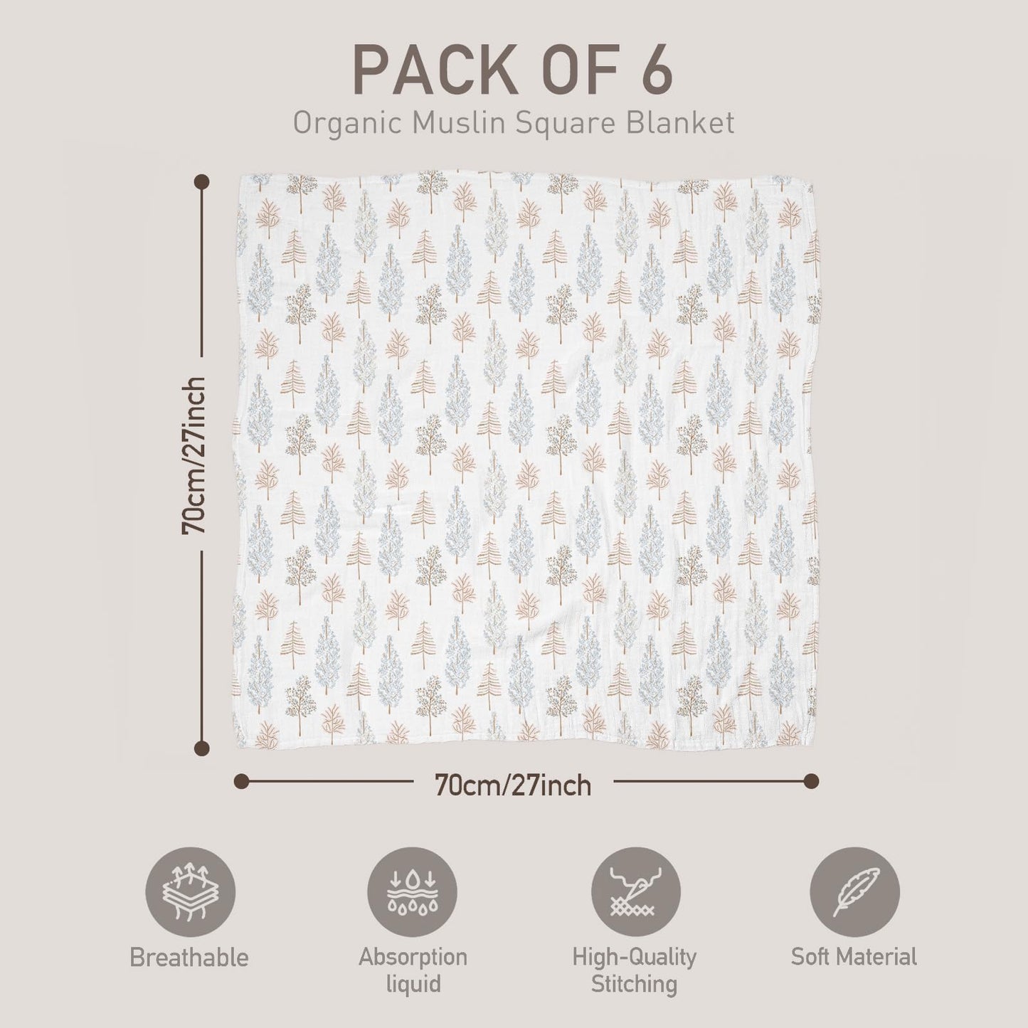 GLLQUEN Musselintücher für Babys, 6 Stück Spucktücher aus Baumwolle 70 cm x 70 cm, saugfähig und atmungsaktiv und ideal zum Reinigen, Abwischen und Abdecken von Neugeborenen