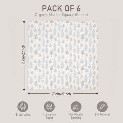 GLLQUEN Musselintücher für Babys, 6 Stück Spucktücher aus Baumwolle 70 cm x 70 cm, saugfähig und atmungsaktiv und ideal zum Reinigen, Abwischen und Abdecken von Neugeborenen