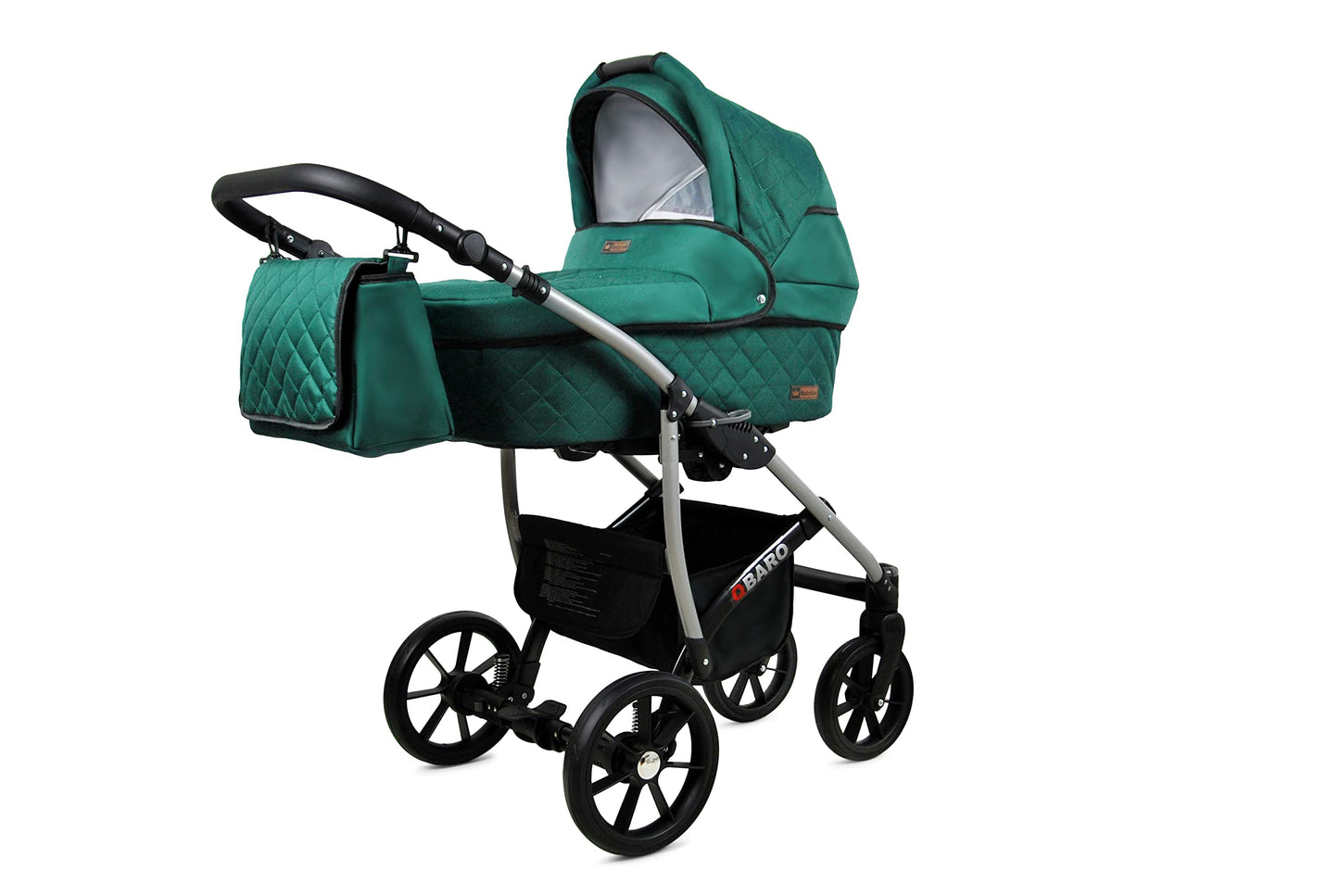 BabyLux® Bambimo Qbaro 3-in-1 Pushchair Set Including Baby Carrycot, Buggy Sports Seat, Car Seat - Car Seat - Pram Set - Combination Pram with Changing Bag, Rain Cover etc. 
