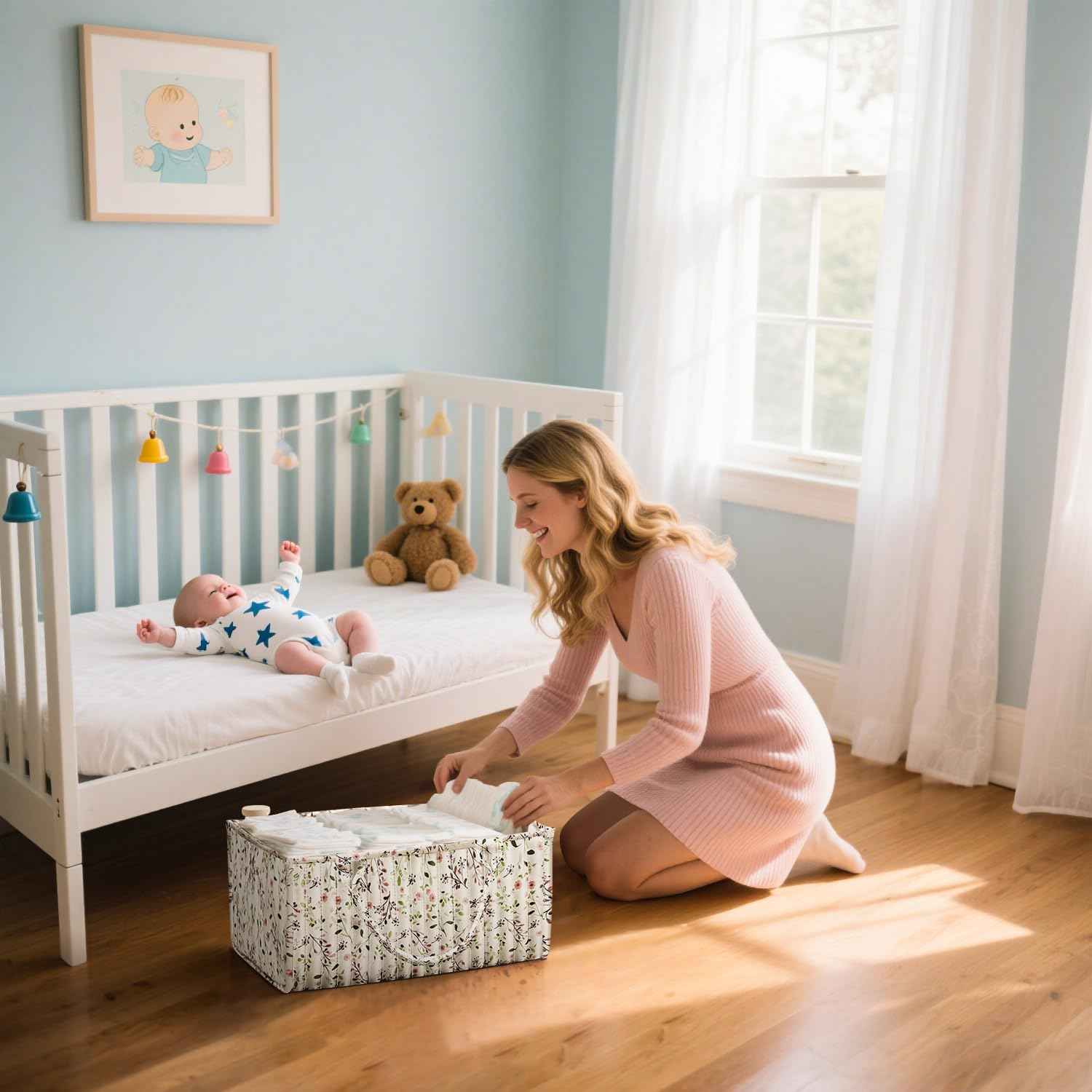 Changing Table Organiser, Baby Changing Table Organiser, Nappy Bag with Compartments and Handles, Newborn Baby Essentials, Gift Basket for Changing Children, Storage Basket for Changing Table