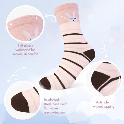 TUUHAW 10 Paar Kinder Socken für Mädchen und Jungen Socken Mit Motiv Schulkind Baumwolle Socken Bunt Gr. 23-38