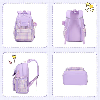 Rucksack mädchen 22L ergonomisch mit reflektierenden Streifen | Wasserdichtes Karogewebe, atmungsaktives 3D-Rückenpolster, zahlreiche getrennte Fächer, passend für 15,6-Zoll-Laptops