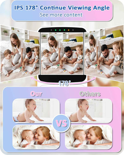 HelloBaby Baby Monitor with Camera, 29 Hours Battery Life, 355°/120° Baby Monitor with Remote Controlled Pan-Tilt Camera, 2x Zoom, Infrared Night Vision Camera, Eco Mode, Up to 305 m, 2-Way Audio