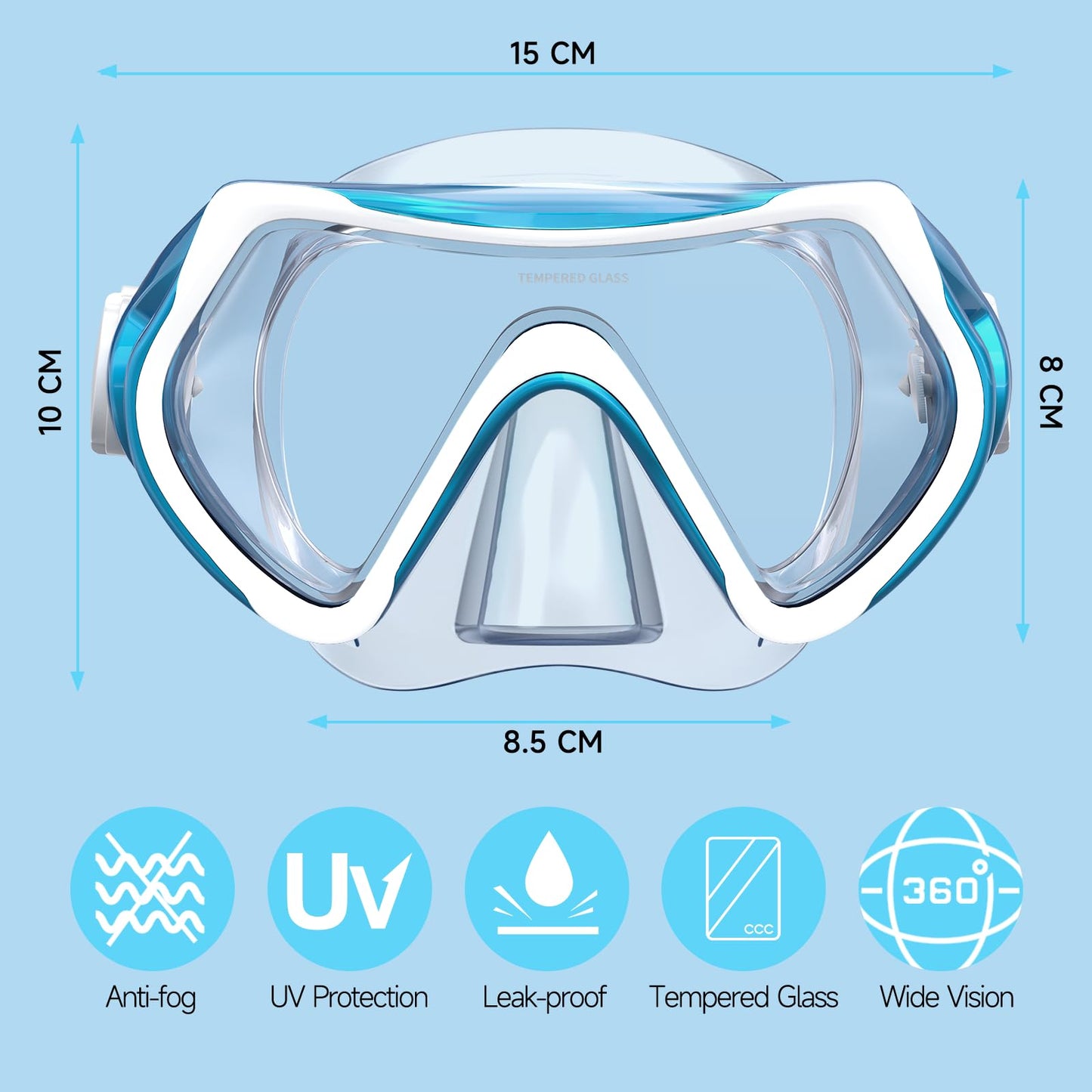 Findway Children's Diving Goggles, Swimming Goggles, Snorkel Mask for Boys Girls Teenagers, Diving Mask with Nose Cover, 180° Panorama, HD, Anti-Fog, Anti-Leak, Diving Goggles for Children 4-16 Years