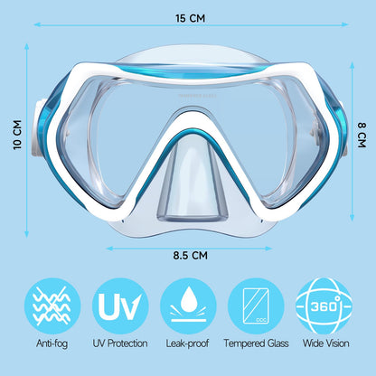 Findway Children's Diving Goggles, Swimming Goggles, Snorkel Mask for Boys Girls Teenagers, Diving Mask with Nose Cover, 180° Panorama, HD, Anti-Fog, Anti-Leak, Diving Goggles for Children 4-16 Years