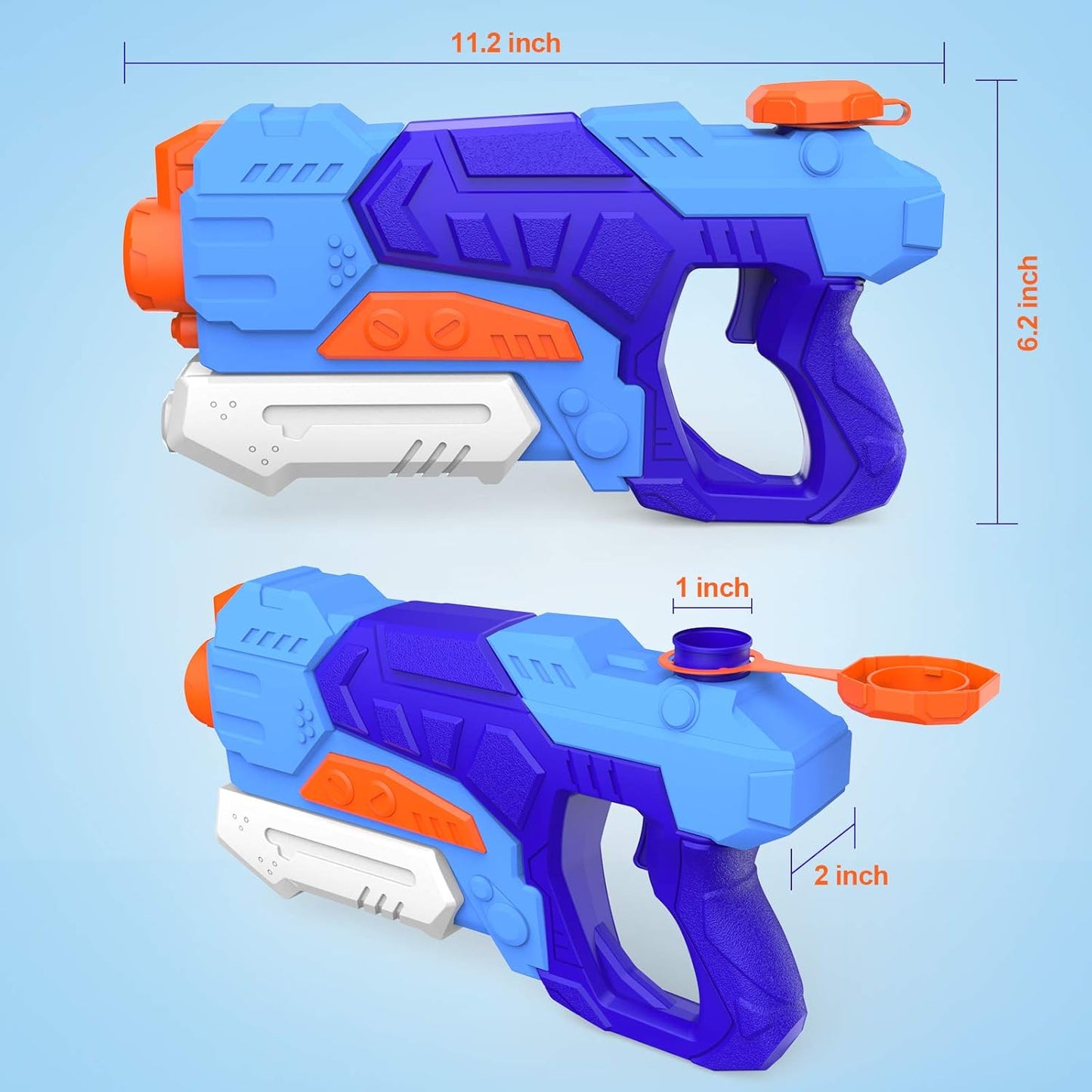 Kiztoys Wasserpistole Spielzeug Kinder Set von 2 600 ml Pool Wasser Spritzpistolen mit 27 Fuß Reichweite, Sommer Wassersport, Garten und Strand Wasserpistolen für Kinder