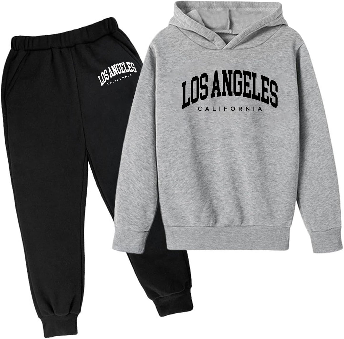 2-teiliges Herbst-Outfit mit Kapuze für Mädchen und Kinder, Los Angeles California, Active-Kinder-Sweatsuit-Sets, Sweatanzüge, Winter, Herbst, Fleece, gefüttert, mit Kapuze, sportlich, locker