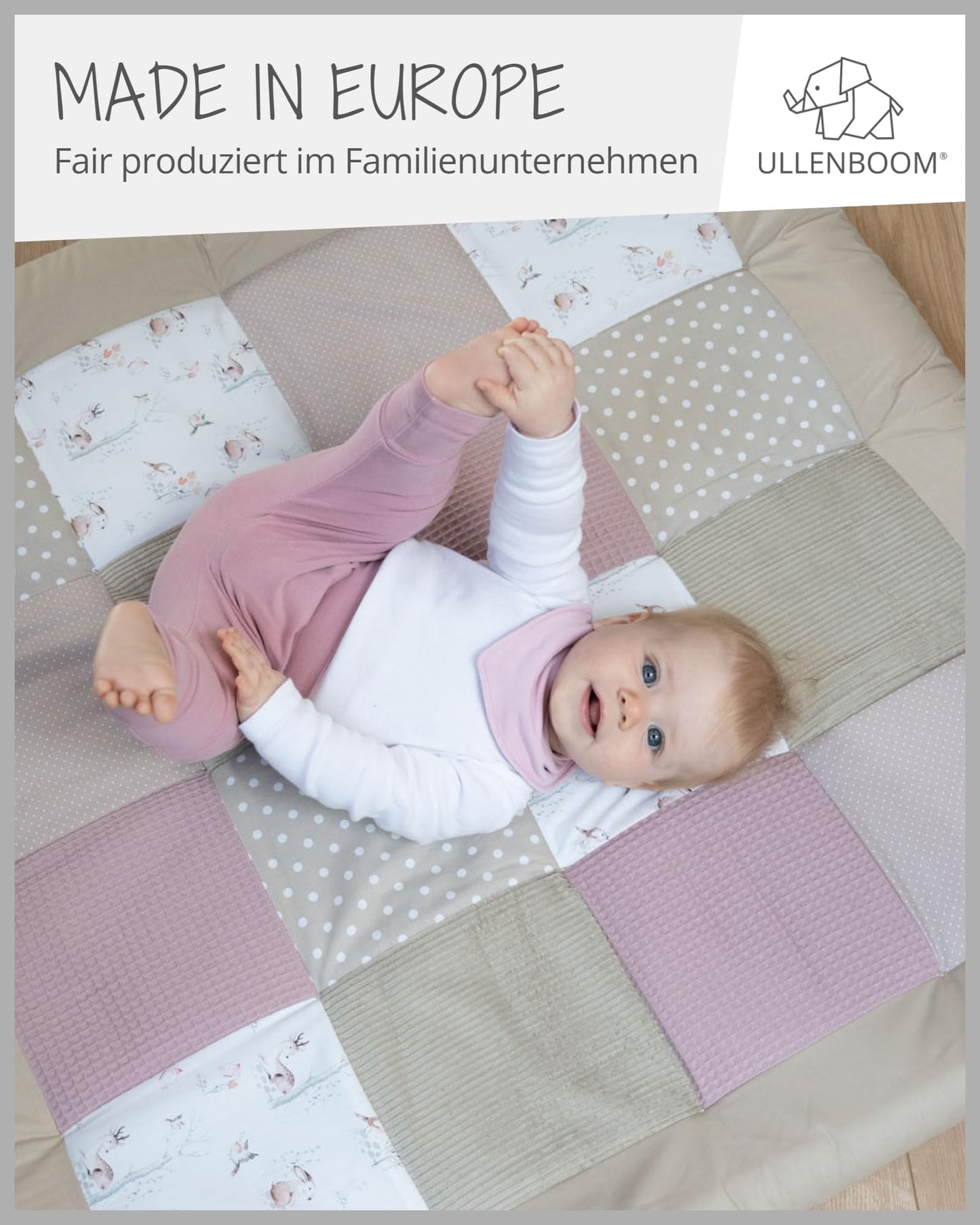 ULLENBOOM Krabbeldecke für Baby 100x100 cm, 100% OEKO-TEX Materialien, Made in EU, Dick & weich gepolstert, Sandblume - ideal als Babydecke, Laufgittereinlage & Spieldecke Baby