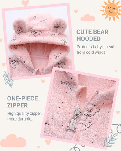 Baby Schneeanzüge mit Kapuze, Baby Overall Winter Fleece Strampler Neugeborenen Junge und Mädchen Einteiler Anzug für 0-12 Monate