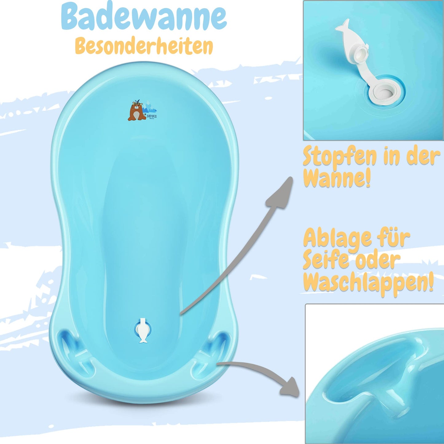 Baby Badewanne mit Gestell 4 Set TÜV Rheinland zertifiziert! Babybadewannen + Baby Badewannensitz +Abfluss + Gestell - Babywanne mit Ständer! Baby Pflegeset für Neugeborene.