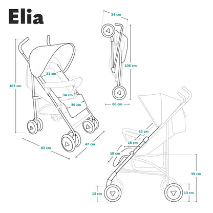 LIONELO Elia Buggy Small Foldable Pushchair up to 15 kg, Back and Footrest Adjustment, Rear Wheel Brake, Mosquito Net, Shopping Basket - Meloni2