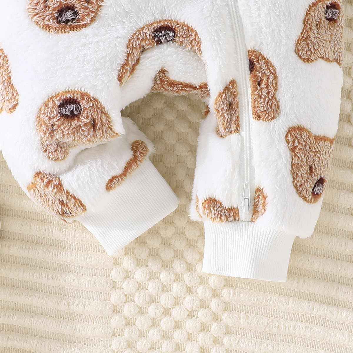 Yanmucy Newborn Baby Winter Romper with Hood Cartoon Bear Baby Snowsuit Warm Fleece Zip Baby Girl Boy Jumpsuit 0-18 Months