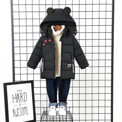 linboo Winterjacke Kinder Jungen Warm Steppjacke Dicke Mantel Baby Wintermäntel mit Kapuze Ohren Winter Kinderjacke Kapuzenjacke 2-7 Jahre