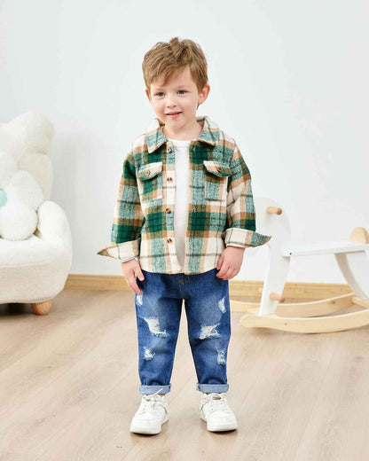 Lufebut Baby Clothing Boys 12 Months - 4 Years Winter Baby Clothing Outfit Set Long Sleeve Checked Top + Trousers Clothing Sets for Children Boys