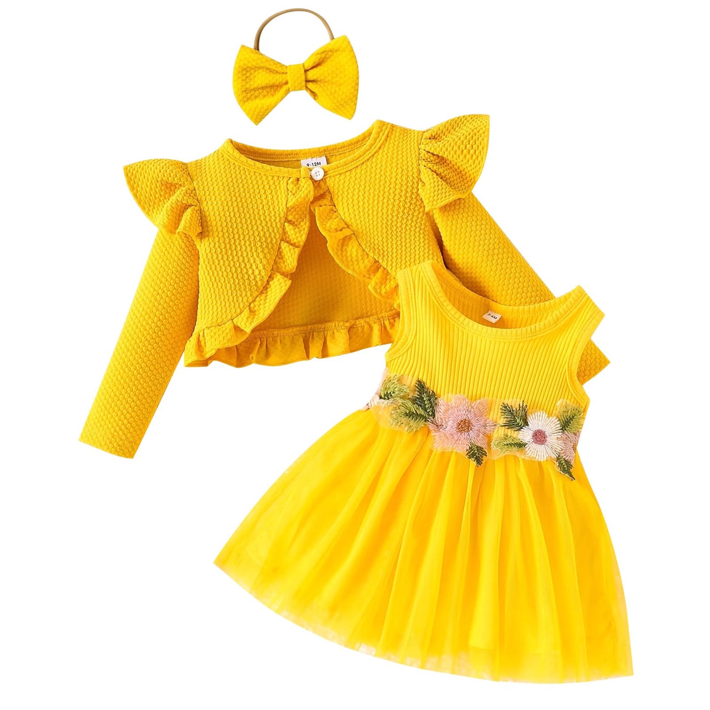 Baby Mädchen Kleid Strickjacke Sets 3 Stück Neugeborene Kleidung Jäckchen + Kleid + Stirnband Frühling Sommer Herbst Winter Langarm Jacke Ärmelloses Kleid für Hochzeit Weihnachten