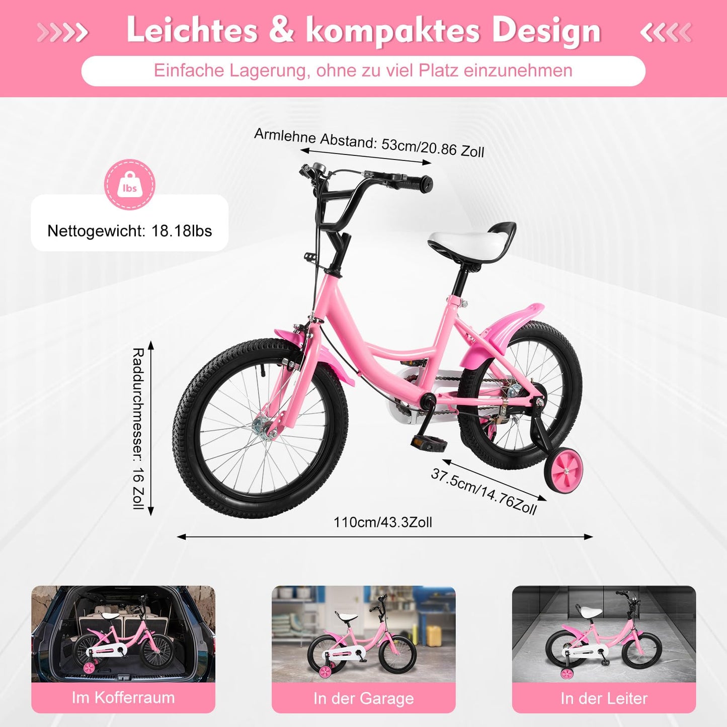 HUSPOO 16 Zoll Kinderfahrrad, Kinderfahrrad für Jungen und Mädchen Kinder, Anfänger Fahrrad Kinderfahrrad Radfahren mit Stabilisatoren und Korb, geeignet für Kinder im Alter von 5-8 Jahren - Meloni2