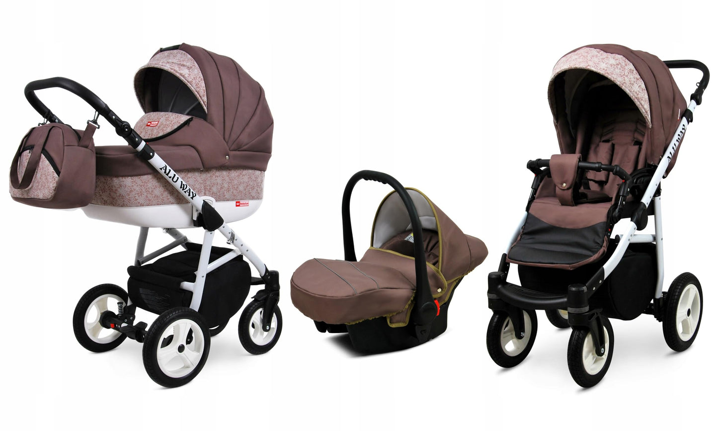 BabyLux® Kinderwagen Set 4 in 1 - Alu Way - incl. Babywanne, Buggy Sportsitz, Auto-Babyschale, ISOFIX-Basisstation - Autositz - Kinderwagenset - Kombikinderwagen mit Wickeltasche usw.
