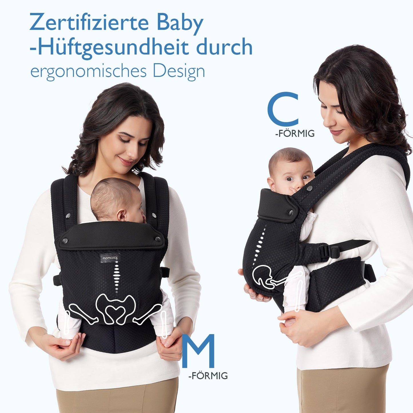 Momcozy Babytrage aus 100% Baumwolle – Baby Carrier für Kleinkind (3-24 Monate, 3,2-20 kg) · Ergonomische M-Position · X-Rücken · Taillengurt 64-127cm, Khaki