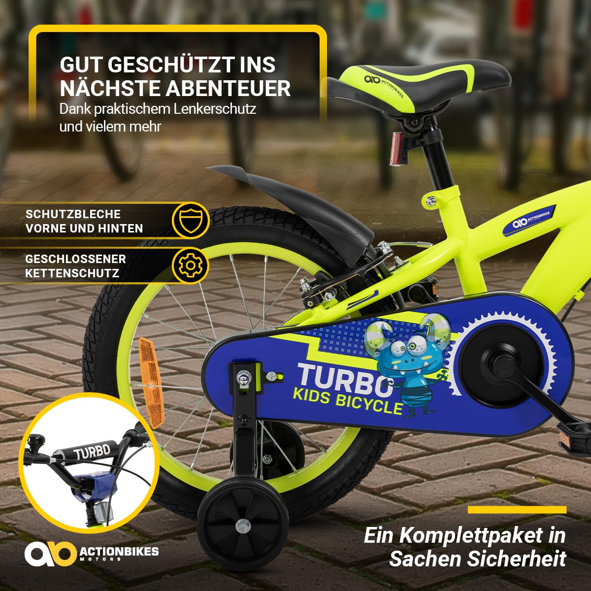 Actionbikes Kinderfahrrad Turbo | 12 16 Zoll - V-Brake Bremsen - Fahrrad für Kinder von 2-7 Jahren - Schutzblech v. / h - Kinder Fahrrad für Mädchen & Jungen - Fahrräder - Bicycle - Kinderrad - Bike - Meloni2