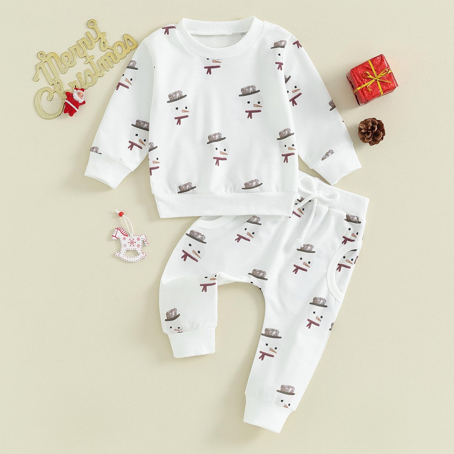 Baby Boys Girls Outfit Snow Sweatshirt + Trousers Two Piece Set Christmas New Year Baby Newborn Clothing