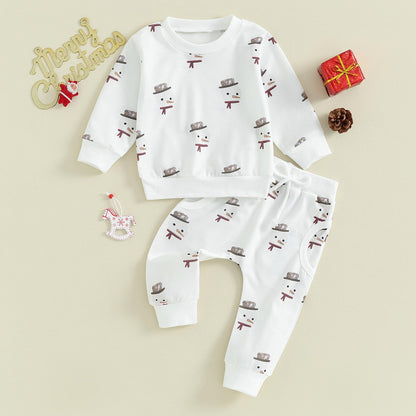 Baby Boys Girls Outfit Snow Sweatshirt + Trousers Two Piece Set Christmas New Year Baby Newborn Clothing