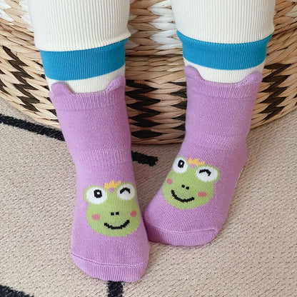 Pack of 5 Baby Toddler ABS Non-Slip Socks, Trainer Socks, Animal Motifs, Cotton
