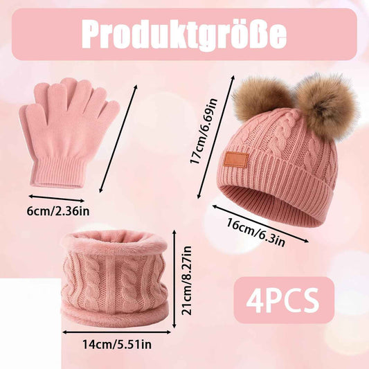 Hat Scarf Set Girls, Winter Hat Girls, Winter Hat Children, Scarf and Hat Set Hat Girls 6 Years, 4-Piece Set in Soft Pink
