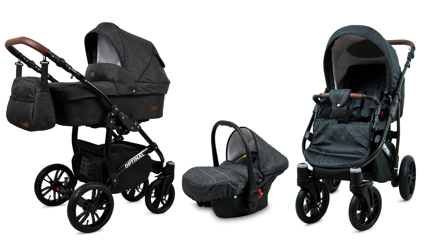 BabyLux® Kinderwagen Set 4 in 1 - Optimal - incl. Babywanne, Buggy Sportsitz, Auto-Babyschale, ISOFIX-Basisstation - Autositz - Kinderwagenset - Kombikinderwagen mit Wickeltasche usw.