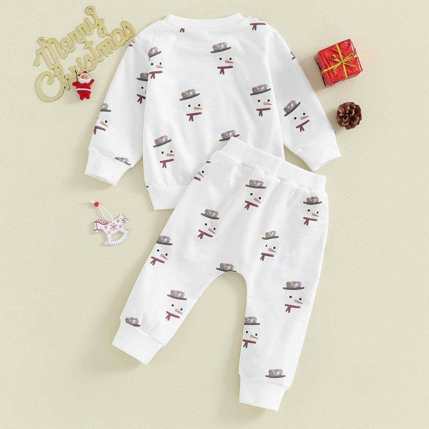 Baby Boys Girls Outfit Snow Sweatshirt + Trousers Two Piece Set Christmas New Year Baby Newborn Clothing