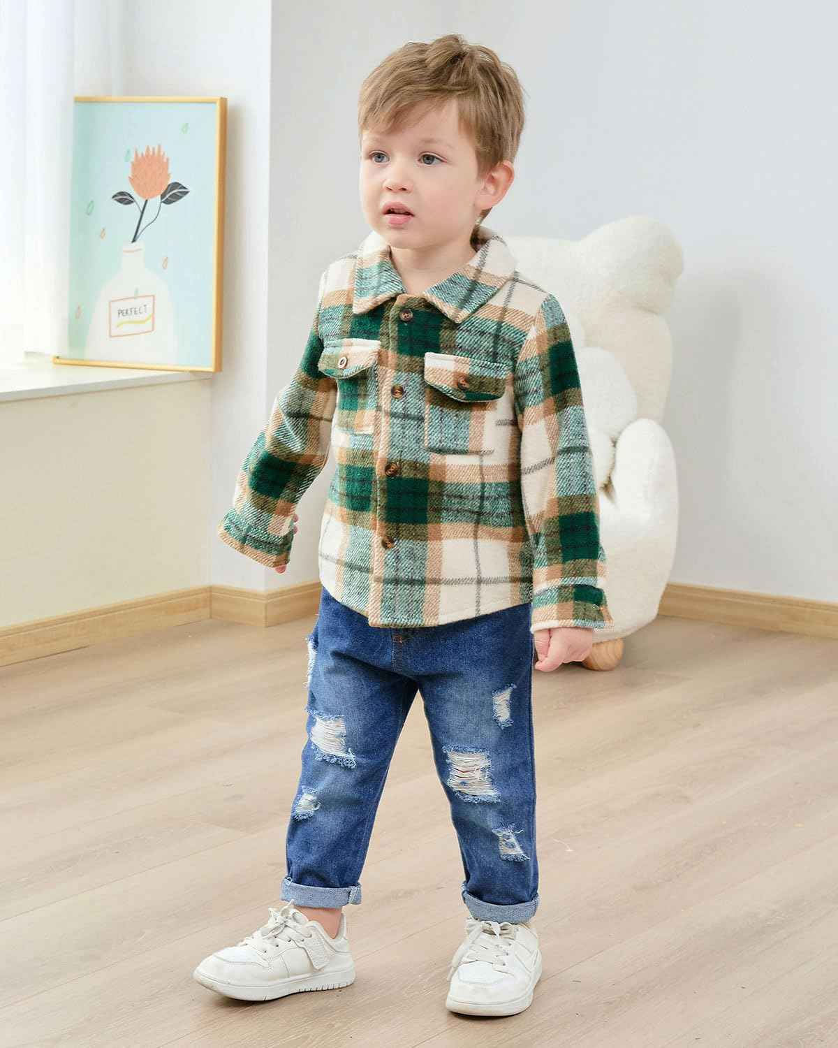 Lufebut Baby Clothing Boys 12 Months - 4 Years Winter Baby Clothing Outfit Set Long Sleeve Checked Top + Trousers Clothing Sets for Children Boys