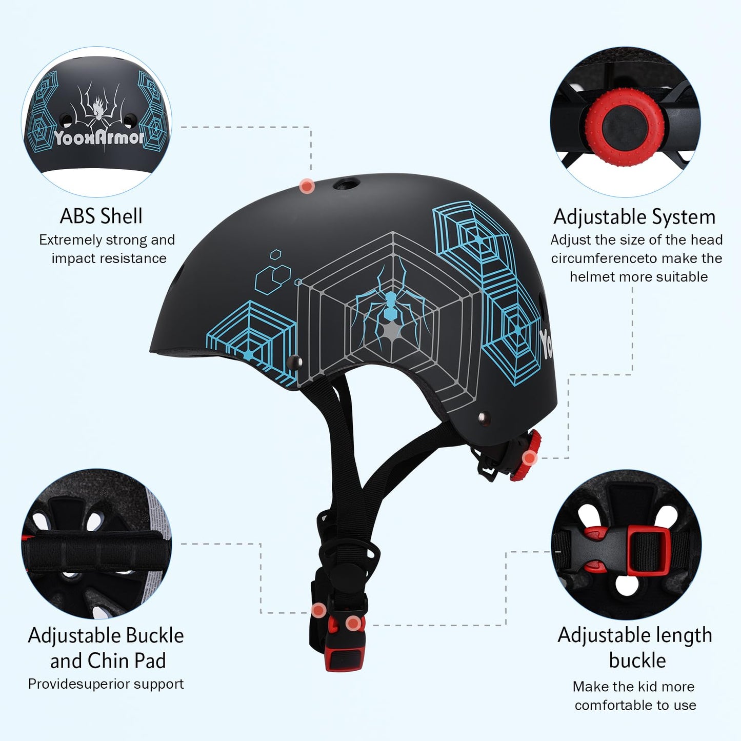 YOOXARMOR Fahrradhelm Kinder, Verstellbar Skaterhelm Reithelm für 3-5-8 Jungen und Mädchen Kinderfahrradhelm Leicht Einstellbar 50-54CM für Fahrrad Roller Skateboard Scooter