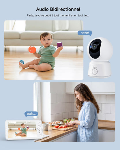 ARENTI 1080P Babyphone mit Kamera mit 5" Display, PTZ Video Babyfon mit Kamera und App, One-Touch-Ruf, Wiegenlied, Temperatursensor, Nachtsicht, 2 Wege Audio, Automatische Verfolgung, VoX Mode