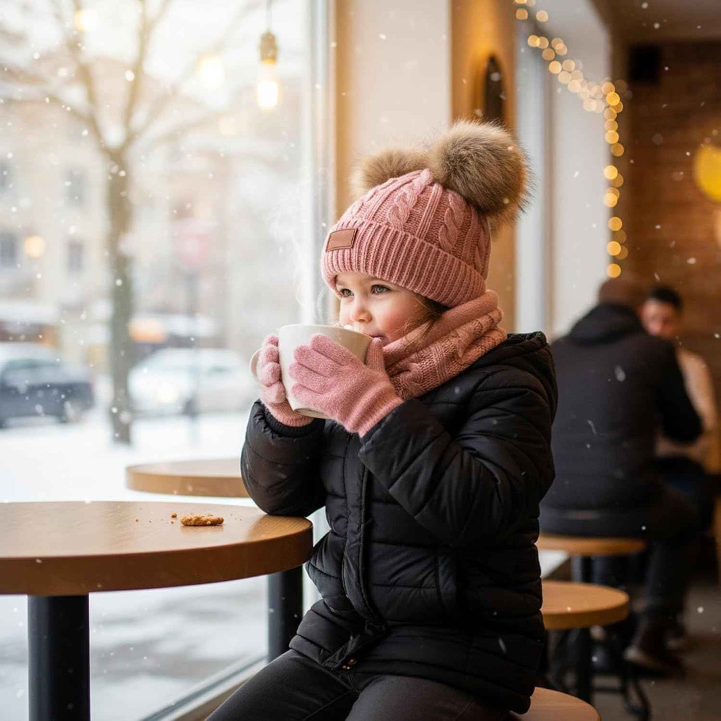 Hat Scarf Set Girls, Winter Hat Girls, Winter Hat Children, Scarf and Hat Set Hat Girls 6 Years, 4-Piece Set in Soft Pink