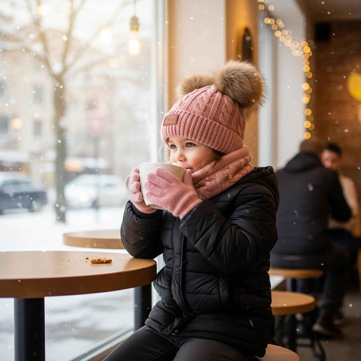 Hat Scarf Set Girls, Winter Hat Girls, Winter Hat Children, Scarf and Hat Set Hat Girls 6 Years, 4-Piece Set in Soft Pink