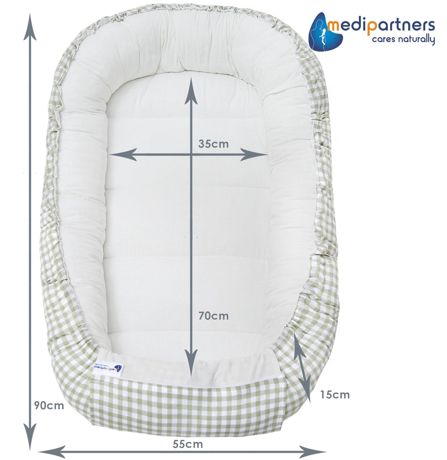 Medi Partners Babynestchen Babynest Set 100x60x15 Kuschelnest 5 teilig herausnehmbarer Einsatz Kokon Nestchen Babys Neugeborene 100% Baumwolle (REH mit Grauem Minky)