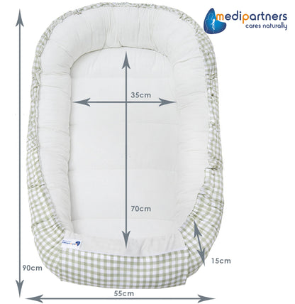 Medi Partners Babynestchen Babynest Set 100x60x15 Kuschelnest 5 teilig herausnehmbarer Einsatz Kokon Nestchen Babys Neugeborene 100% Baumwolle (REH mit Grauem Minky)