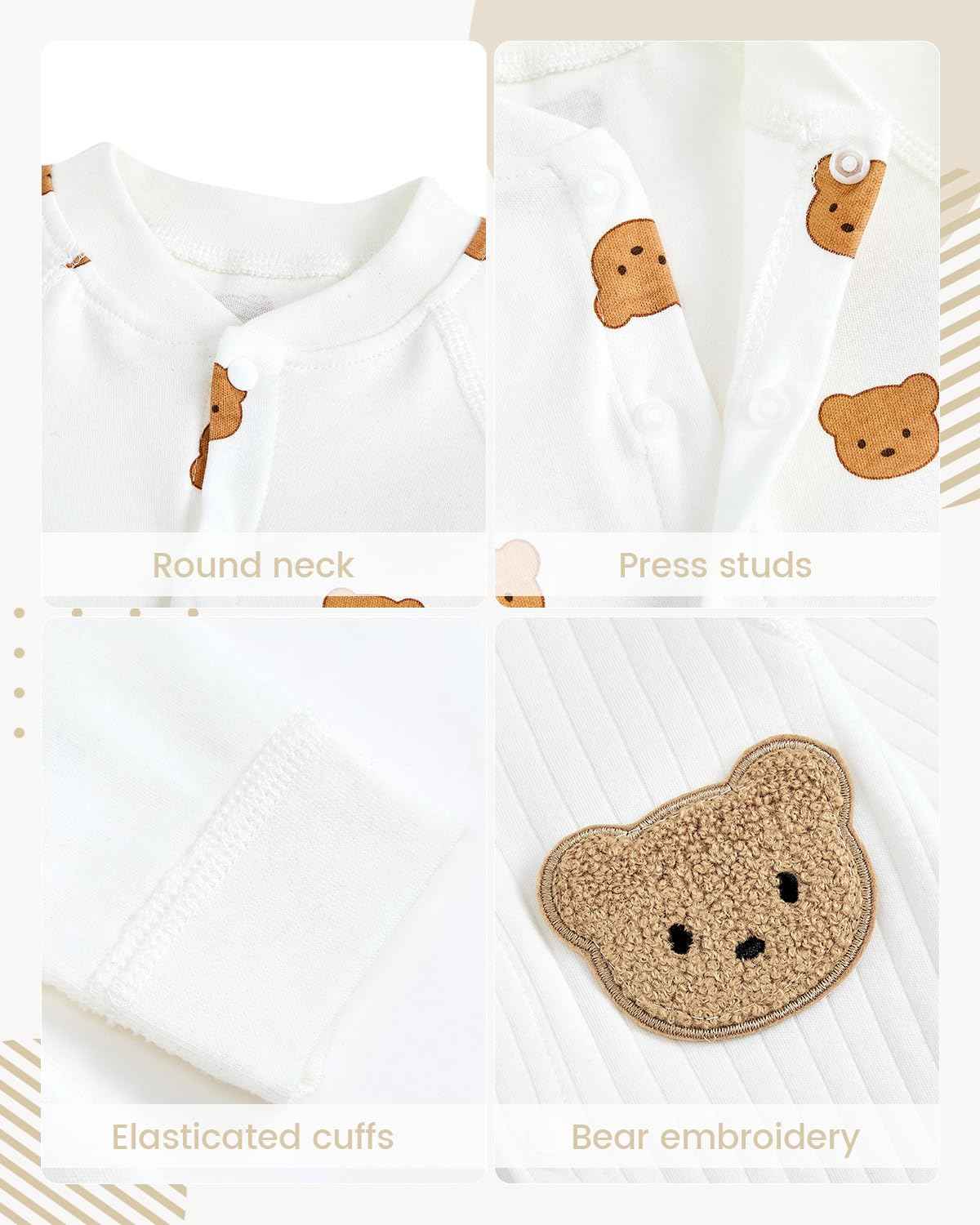 WYTbaby Baby Strampler Neugeborene Baumwolle Jumpsuit 2er-Pack Langarm Einteiligen Overall Kleidung für Baby Junge und Mädchen 0-12 Monate