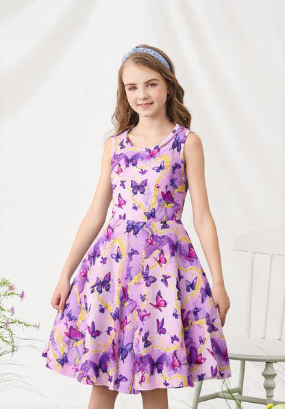 kids4ever Mädchen Kleid Ärmellos Sommerkleid Rundhals A-Linie Swing Kleid Meerjungfrau Galaxie Prinzessin Party Geburtstag 4-12 Jahre