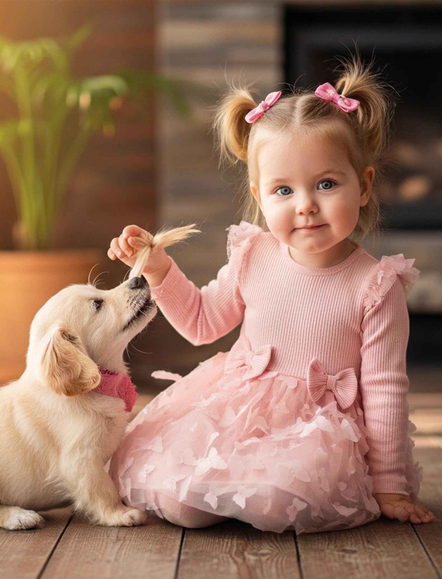 PATPAT Baby Girls' Tulle Dress with Long Sleeves, Tutu for Toddlers, Perfect as a Flower Girl or Christmas Party Birthday Long Sleeve Princess Dress, 3-24 Months