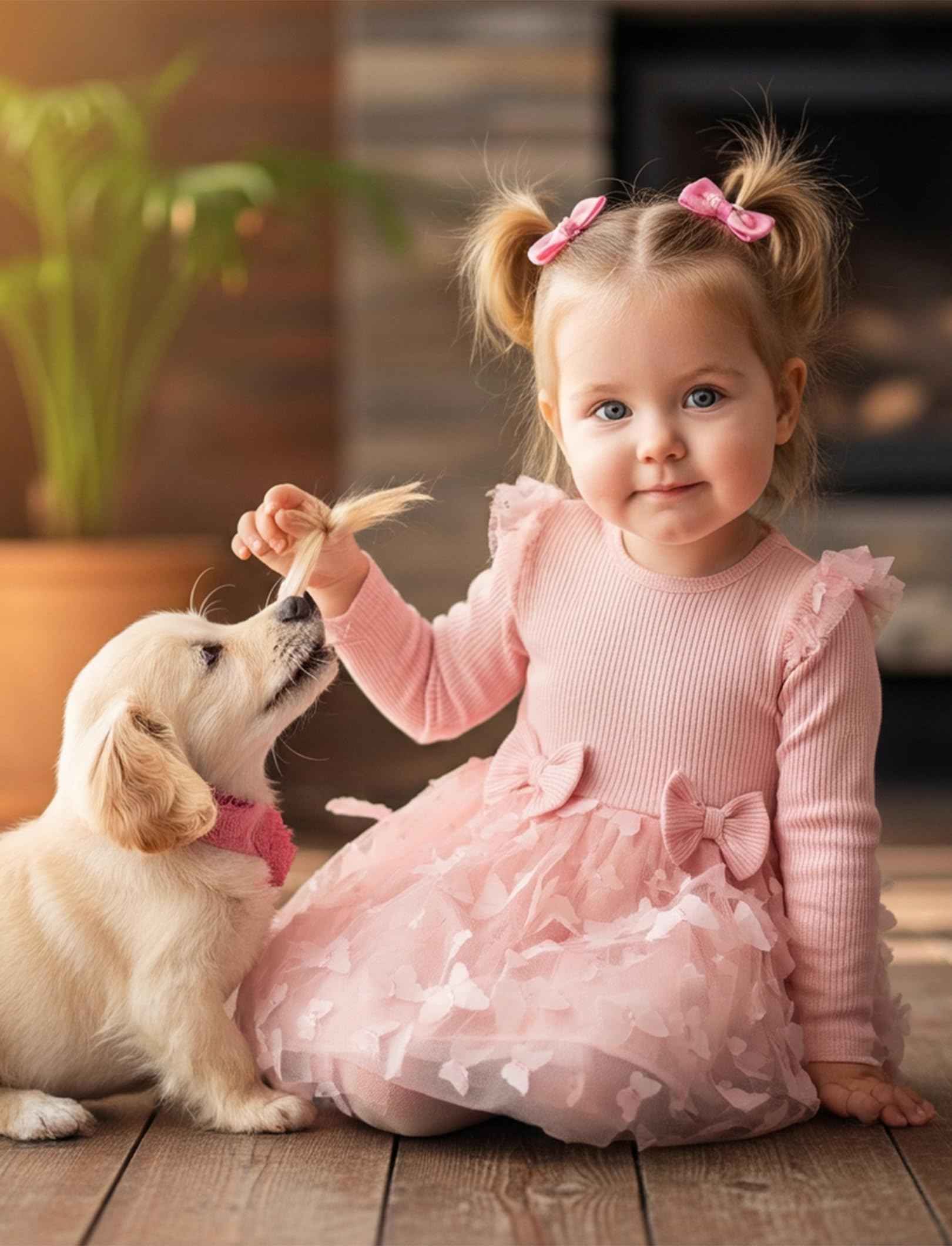 PATPAT Baby Girls' Tulle Dress with Long Sleeves, Tutu for Toddlers, Perfect as a Flower Girl or Christmas Party Birthday Long Sleeve Princess Dress, 3-24 Months