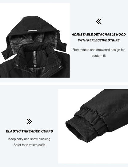 MoFiz Winter Jacket Boys Ski Jacket Warm Inner Lining Children's Outdoor Softshell Jackets Snow Jacket with Removable Hood