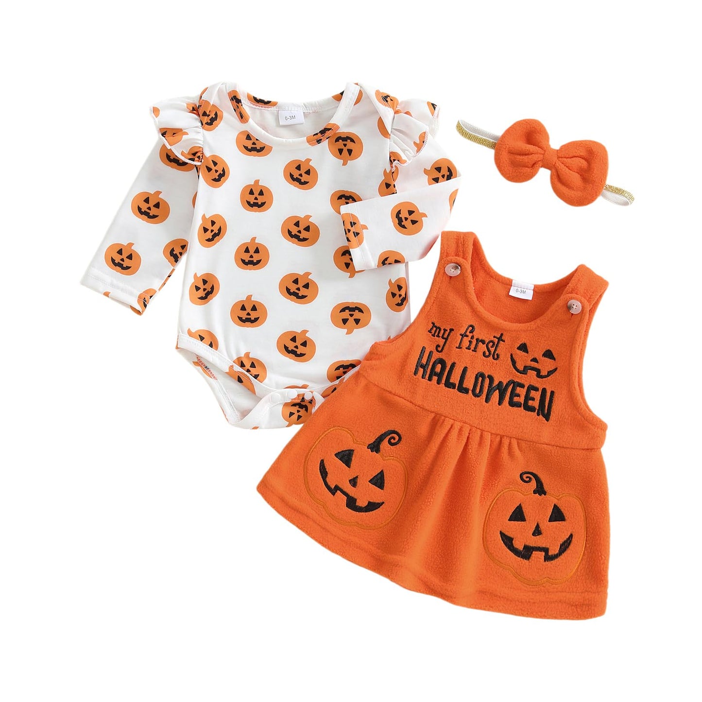 Geagodelia Baby Girl Halloween Clothing Outfit Pumpkin Ghost Baby Clothing Set Body Top + Jumpsuit Dress Newborn Soft Baby Set