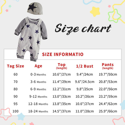 SFreeBo Baby Boys Clothing 3 Pieces Winter Baby Clothing Outfit Set Long Sleeve Cotton Striped Newborn Baby Clothing Boys 3-18 Months
